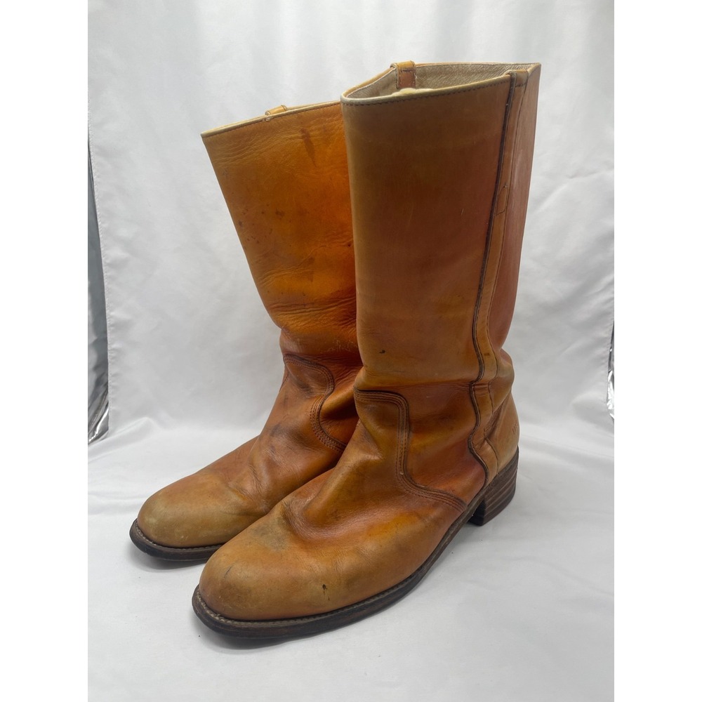 Vintage Frye Campus Model 3575 Brown Orange Leather Boots‎ Size 14D Women's USA